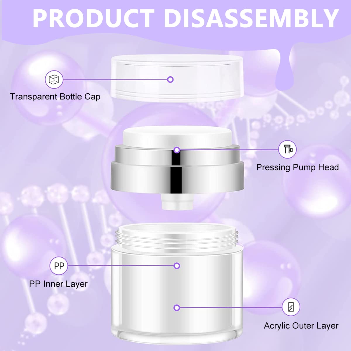 MAYCREATE 3pcs Face Cream Jar Vacuum Bottle, Empty Lotion Dispenser for Travel, Thicken Acrylic Cosmetic Containers Leakproof Airless Pump Bottles Jars for Cream, Gel & Lotion (0.5oz+1oz+1.7oz) MAYCREATE 3pcs Face Cream Jar Vacuum Bottle, Empty Lotion Dispenser for Travel, Thicken Acrylic Cosmetic Containers Leakproof Airless Pump Bottles Jars for Cream, Gel & Lotion (0.5oz+1oz+1.7oz)